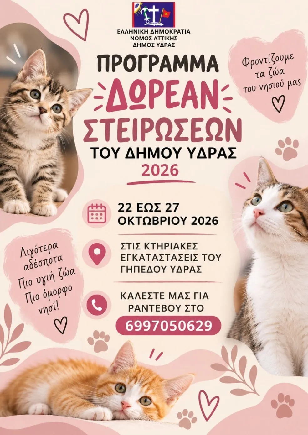 Free neutering of Hydra’s stray cats, 22 to 27 October